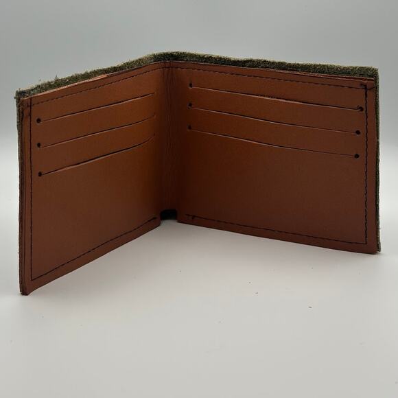 Handmade Camo Green Brown Leather Wallet Oaxaca Minimalist - Picture 8 of 11